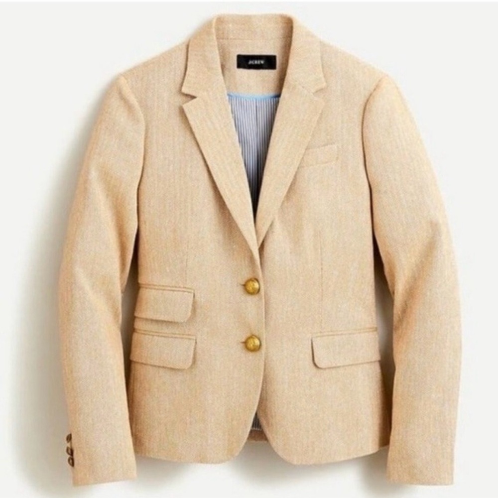 J. Crew Women's Beige Linen Blend Blazer with Gold Buttons